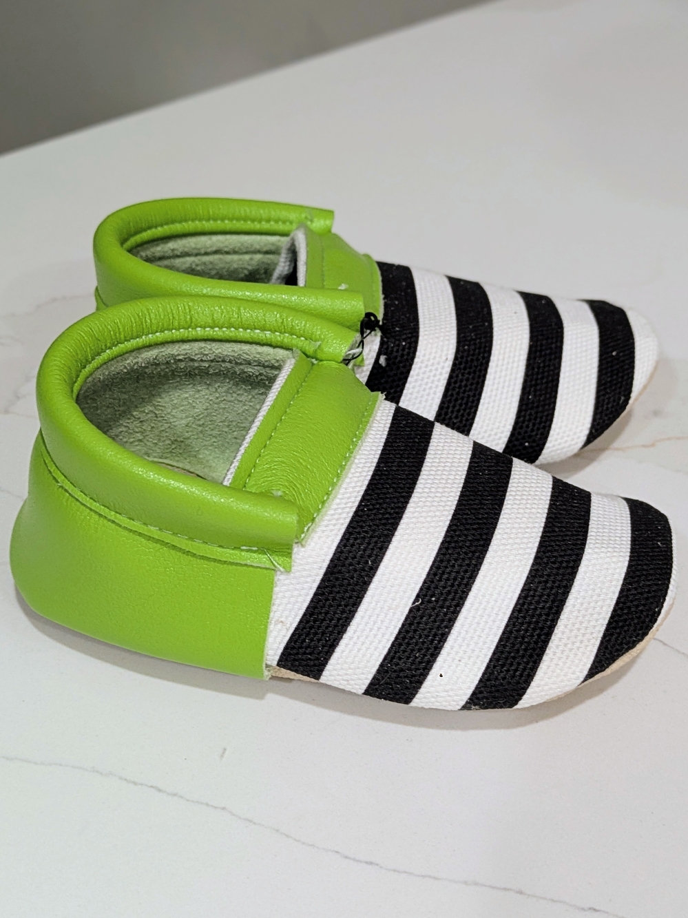 Toddler Green and Black-White Striped Slip-On Moccasins